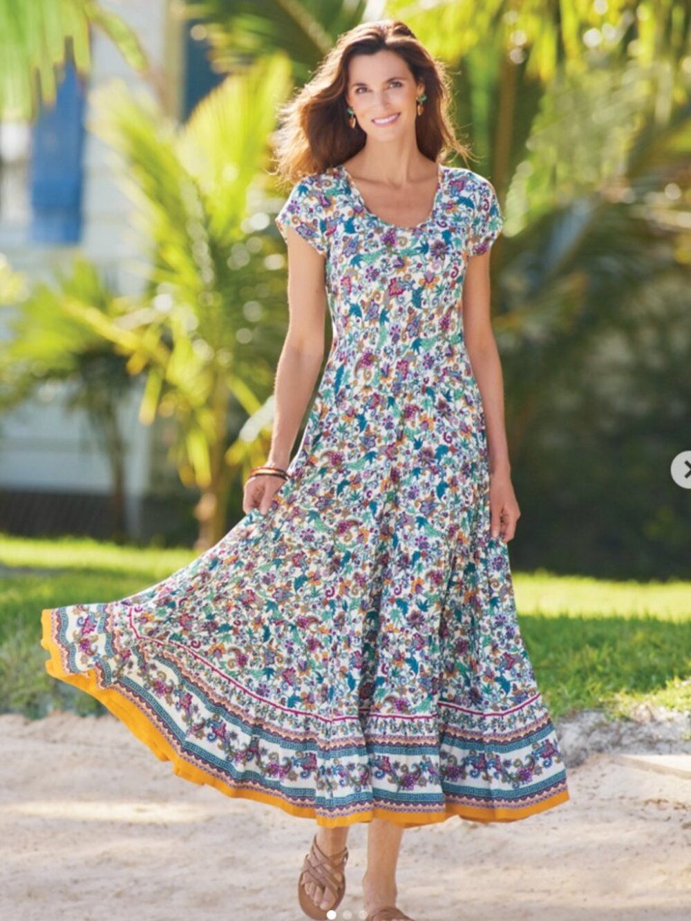 Soft Surroundings Women's Multicolor Short Sleeve Kara Tiered Maxi Dress Size 2X